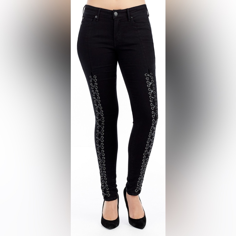 True Religion Jennie Curvy Skinny Lace Up Womens Jean | Black Diamond | Size 25